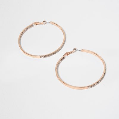 Rose gold jewel encrusted hoop earrings